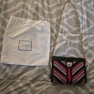 Gucci Rajah Blue & Red Lion Head Small Purse with Dust Bag And Gold Chain Strap